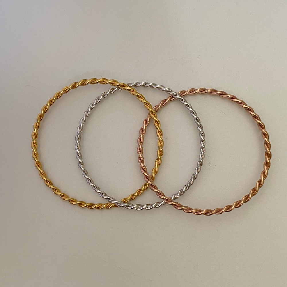 925 Silver handmade connected 3 twisted bangles
